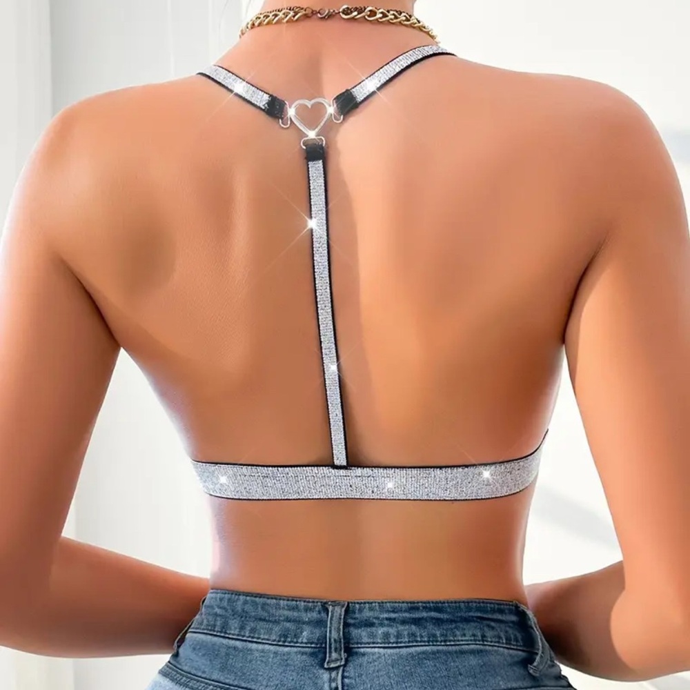 🆕 in bag Women’s Bralette Black with Silver Thread Shoulder Straps Size: XL - Picture 2 of 3